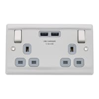 BG Electrical Steel 13A 2 Gang Switch Socket USB Grey