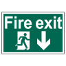 Fire Exit Running Man Arrow Down' Sign 300mm x 200mm