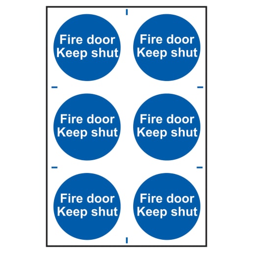 ‘Fire Door Keep Shut’ Sign 100mm x 100mm 6 Per Sheet